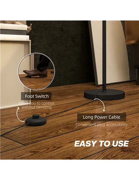 HOMCOM Floor Lamp for Living Room, Modern Standing Lamp with Linen Shade & Foot Switch, Minimalist Tall Pole Lampshade for Bedro