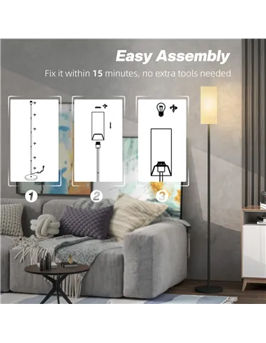 HOMCOM Floor Lamp for Living Room, Modern Standing Lamp with Linen Shade & Foot Switch, Minimalist Tall Pole Lampshade for Bedro