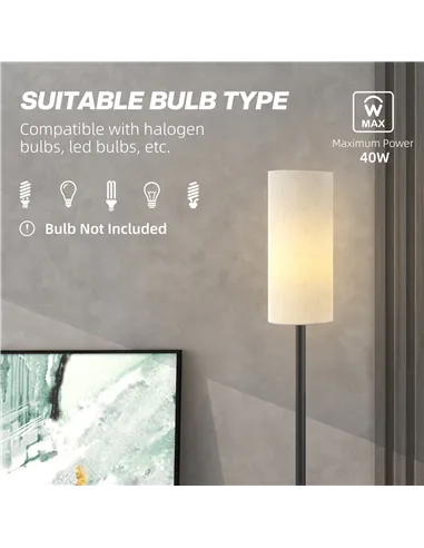 HOMCOM Floor Lamp for Living Room, Modern Standing Lamp with Linen Shade & Foot Switch, Minimalist Tall Pole Lampshade for Bedro