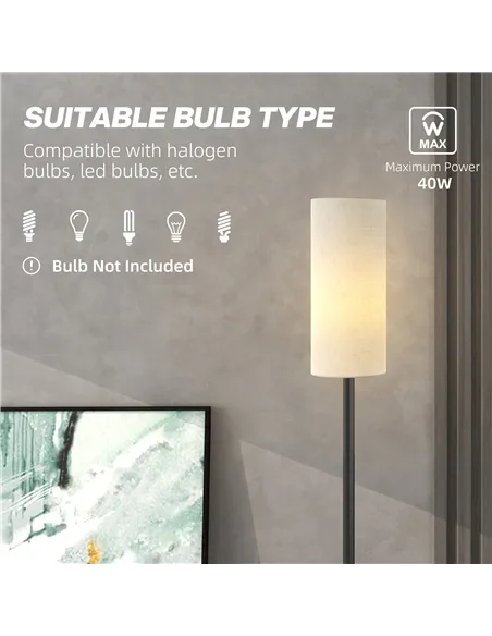 HOMCOM Floor Lamp for Living Room, Modern Standing Lamp with Linen Shade & Foot Switch, Minimalist Tall Pole Lampshade for Bedro