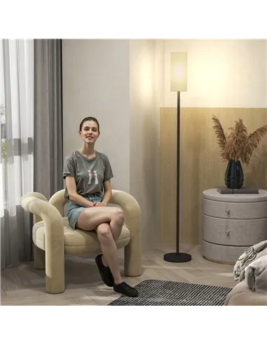 HOMCOM Floor Lamp for Living Room, Modern Standing Lamp with Linen Shade & Foot Switch, Minimalist Tall Pole Lampshade for Bedro