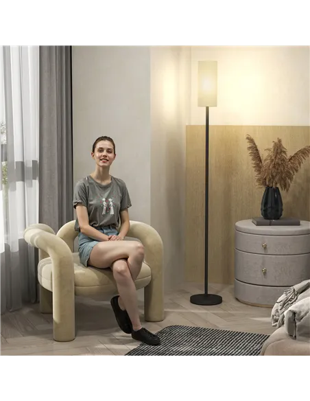 HOMCOM Floor Lamp for Living Room, Modern Standing Lamp with Linen Shade & Foot Switch, Minimalist Tall Pole Lampshade for Bedro