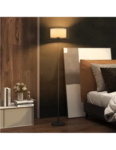 HOMCOM Floor Lamp for Living Room, Modern Standing Lamp with Double Layer Shade & Foot Switch, Minimalist Tall Pole Lampshade fo