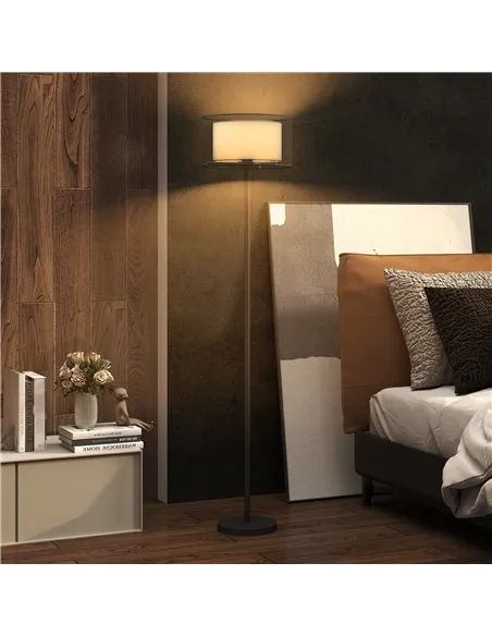 HOMCOM Floor Lamp for Living Room, Modern Standing Lamp with Double Layer Shade & Foot Switch, Minimalist Tall Pole Lampshade fo