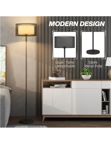 HOMCOM Floor Lamp for Living Room, Modern Standing Lamp with Double Layer Shade & Foot Switch, Minimalist Tall Pole Lampshade fo