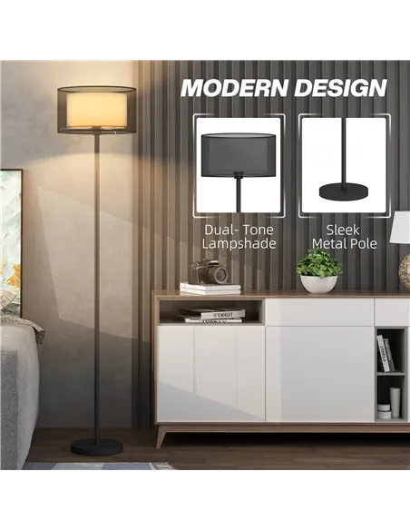HOMCOM Floor Lamp for Living Room, Modern Standing Lamp with Double Layer Shade & Foot Switch, Minimalist Tall Pole Lampshade fo