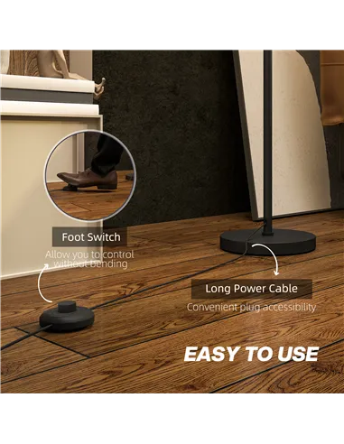 HOMCOM Floor Lamp for Living Room, Modern Standing Lamp with Double Layer Shade & Foot Switch, Minimalist Tall Pole Lampshade fo