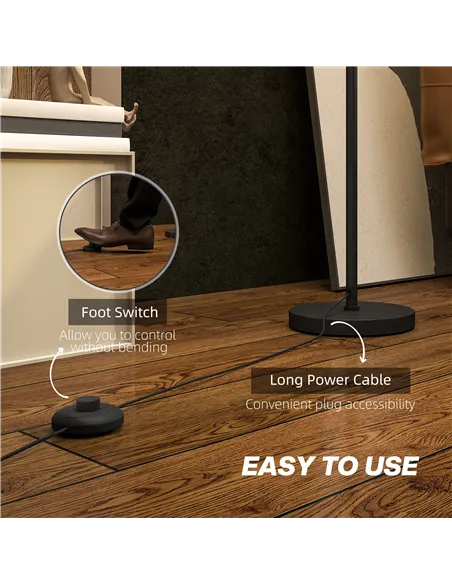 HOMCOM Floor Lamp for Living Room, Modern Standing Lamp with Double Layer Shade & Foot Switch, Minimalist Tall Pole Lampshade fo