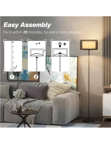 HOMCOM Floor Lamp for Living Room, Modern Standing Lamp with Double Layer Shade & Foot Switch, Minimalist Tall Pole Lampshade fo