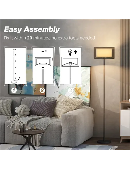 HOMCOM Floor Lamp for Living Room, Modern Standing Lamp with Double Layer Shade & Foot Switch, Minimalist Tall Pole Lampshade fo