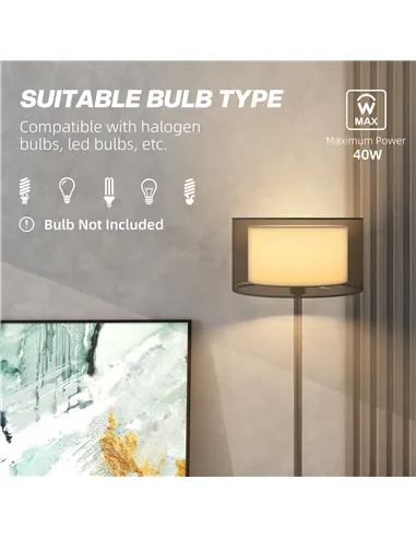 HOMCOM Floor Lamp for Living Room, Modern Standing Lamp with Double Layer Shade & Foot Switch, Minimalist Tall Pole Lampshade fo