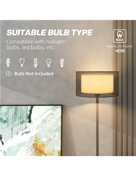 HOMCOM Floor Lamp for Living Room, Modern Standing Lamp with Double Layer Shade & Foot Switch, Minimalist Tall Pole Lampshade fo