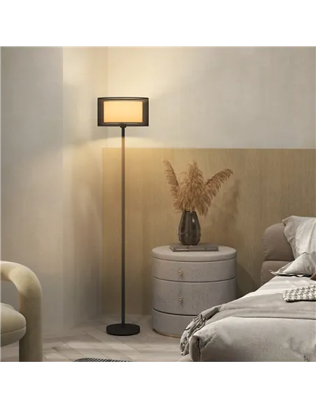 HOMCOM Floor Lamp for Living Room, Modern Standing Lamp with Double Layer Shade & Foot Switch, Minimalist Tall Pole Lampshade fo