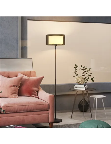 HOMCOM Floor Lamp for Living Room, Modern Standing Lamp with Double Layer Shade & Foot Switch, Minimalist Tall Pole Lampshade fo