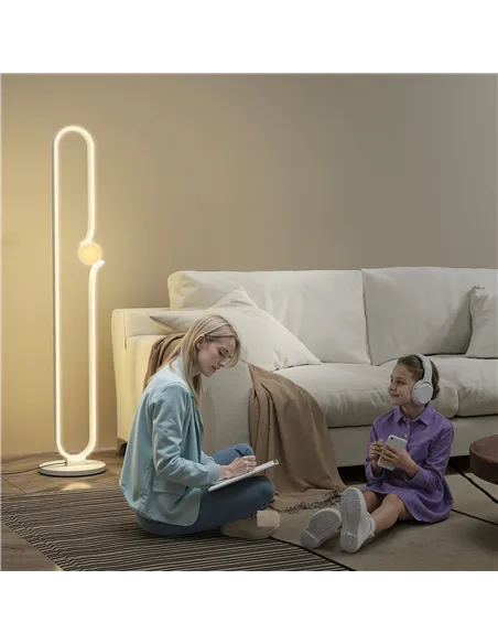 HOMCOM LED Floor Lamp, Dimmable Floor Standing Lamp with Glass Night Light, Foot Switch for Living Room, Bedroom, Office, White