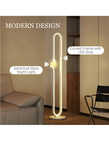 HOMCOM LED Floor Lamp, Dimmable Floor Standing Lamp with Glass Night Light, Foot Switch for Living Room, Bedroom, Office, White