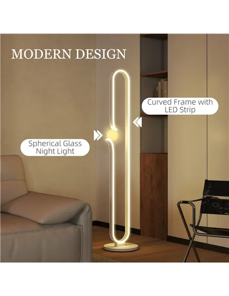 HOMCOM LED Floor Lamp, Dimmable Floor Standing Lamp with Glass Night Light, Foot Switch for Living Room, Bedroom, Office, White