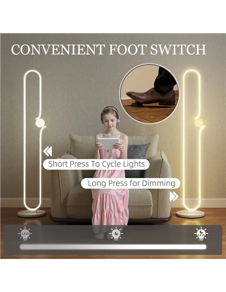 HOMCOM LED Floor Lamp, Dimmable Floor Standing Lamp with Glass Night Light, Foot Switch for Living Room, Bedroom, Office, White