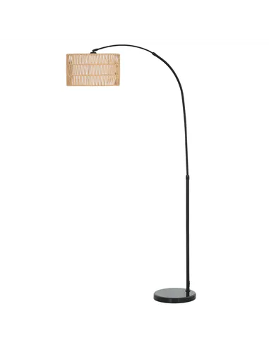 HOMCOM Rattan Floor Lamp for Living Room, Farmhouse Arc Standing Lamp with Dual-Layer Shade & Foot Switch, Height Adjustable Min