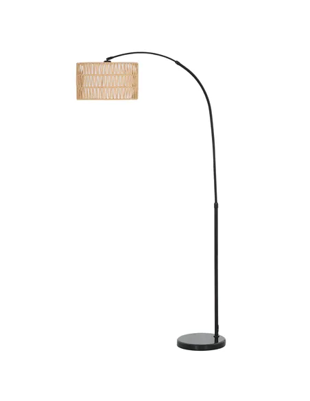 HOMCOM Rattan Floor Lamp for Living Room, Farmhouse Arc Standing Lamp with Dual-Layer Shade & Foot Switch, Height Adjustable Min