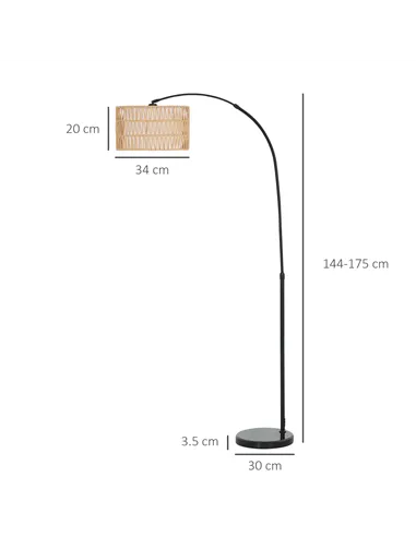 HOMCOM Rattan Floor Lamp for Living Room, Farmhouse Arc Standing Lamp with Dual-Layer Shade & Foot Switch, Height Adjustable Min