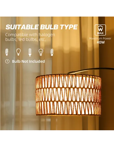 HOMCOM Rattan Floor Lamp for Living Room, Farmhouse Arc Standing Lamp with Dual-Layer Shade & Foot Switch, Height Adjustable Min