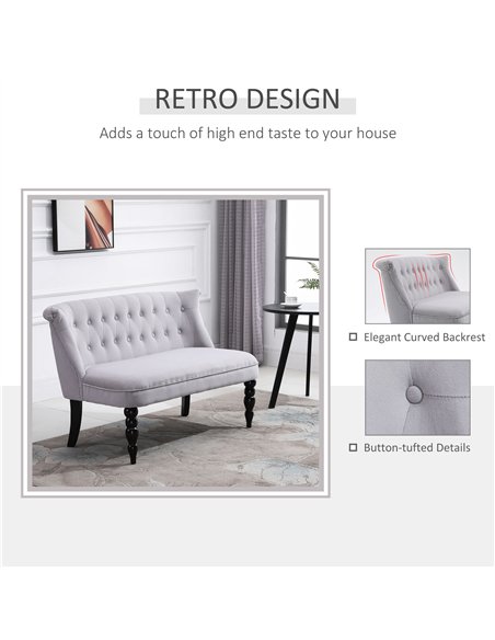 HOMCOM Loveseat with Wood Frame, Compact 2 Seater Sofa, Button Tufted Chaise Lounger with Carved Legs, Vintage Design for Bedroo