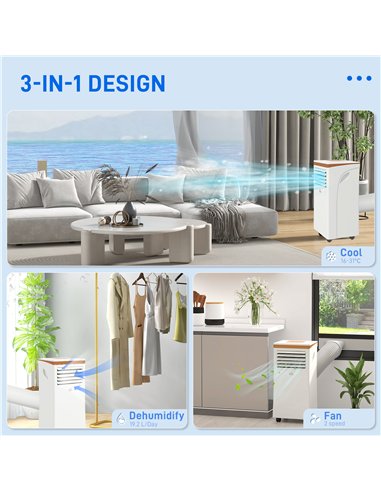 HOMCOM Portable Air Conditioner 10000 BTU, 4-in-1 Mobile Air Conditioning Unit with Cooling, Fan, Dehumidifier & Sleep Mode, LED