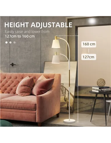 HOMCOM Floor Lamp for Living Room, Spotlight Reading Standing Lamp with Adjustable Height, Rocker on/off Switch, Indoor Task Lig