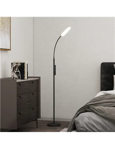 HOMCOM LED Floor Lamp, Standing Lamp with Remote & Touch Control, Stepless Dimmable Colours Temperature & Brightness, 360° Adjus