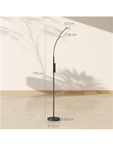 HOMCOM LED Floor Lamp, Standing Lamp with Remote & Touch Control, Stepless Dimmable Colours Temperature & Brightness, 360° Adjus