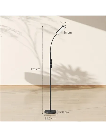 HOMCOM LED Floor Lamp, Standing Lamp with Remote & Touch Control, Stepless Dimmable Colours Temperature & Brightness, 360° Adjus