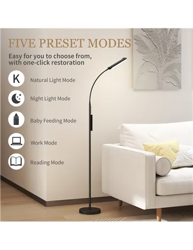 HOMCOM LED Floor Lamp, Standing Lamp with Remote & Touch Control, Stepless Dimmable Colours Temperature & Brightness, 360° Adjus