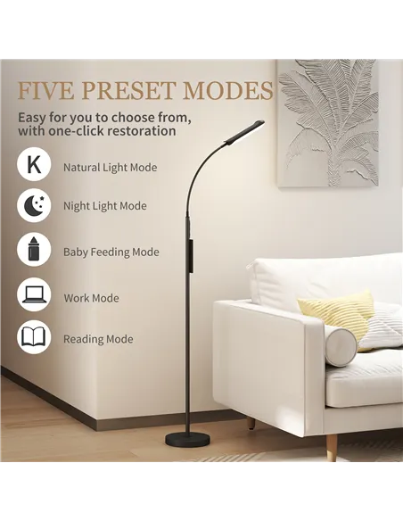 HOMCOM LED Floor Lamp, Standing Lamp with Remote & Touch Control, Stepless Dimmable Colours Temperature & Brightness, 360° Adjus