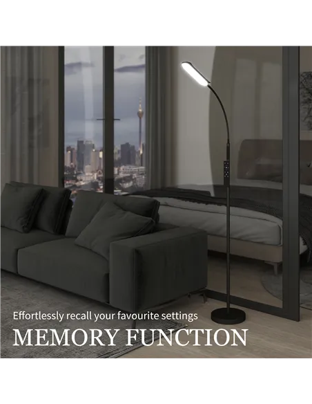 HOMCOM LED Floor Lamp, Standing Lamp with Remote & Touch Control, Stepless Dimmable Colours Temperature & Brightness, 360° Adjus