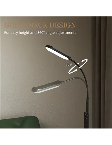 HOMCOM LED Floor Lamp, Standing Lamp with Remote & Touch Control, Stepless Dimmable Colours Temperature & Brightness, 360° Adjus