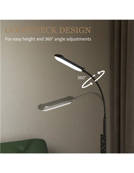 HOMCOM LED Floor Lamp, Standing Lamp with Remote & Touch Control, Stepless Dimmable Colours Temperature & Brightness, 360° Adjus