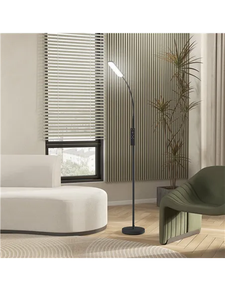 HOMCOM LED Floor Lamp, Standing Lamp with Remote & Touch Control, Stepless Dimmable Colours Temperature & Brightness, 360° Adjus