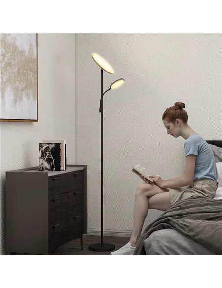 HOMCOM LED Floor Lamp for Living Room, Stepless Dimmable Standing Lamp, Mother and Child Uplighter with Reading Light, 4 Scene M