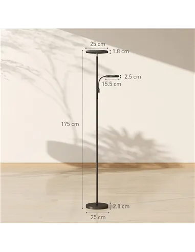 HOMCOM LED Floor Lamp for Living Room, Stepless Dimmable Standing Lamp, Mother and Child Uplighter with Reading Light, 4 Scene M