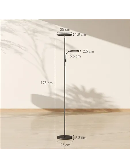 HOMCOM LED Floor Lamp for Living Room, Stepless Dimmable Standing Lamp, Mother and Child Uplighter with Reading Light, 4 Scene M