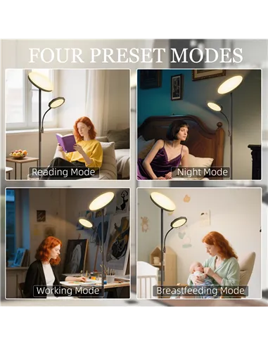 HOMCOM LED Floor Lamp for Living Room, Stepless Dimmable Standing Lamp, Mother and Child Uplighter with Reading Light, 4 Scene M