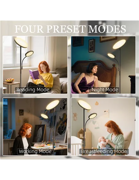 HOMCOM LED Floor Lamp for Living Room, Stepless Dimmable Standing Lamp, Mother and Child Uplighter with Reading Light, 4 Scene M