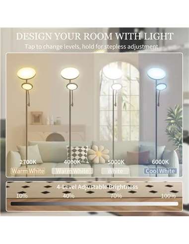 HOMCOM LED Floor Lamp for Living Room, Stepless Dimmable Standing Lamp, Mother and Child Uplighter with Reading Light, 4 Scene M