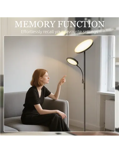 HOMCOM LED Floor Lamp for Living Room, Stepless Dimmable Standing Lamp, Mother and Child Uplighter with Reading Light, 4 Scene M