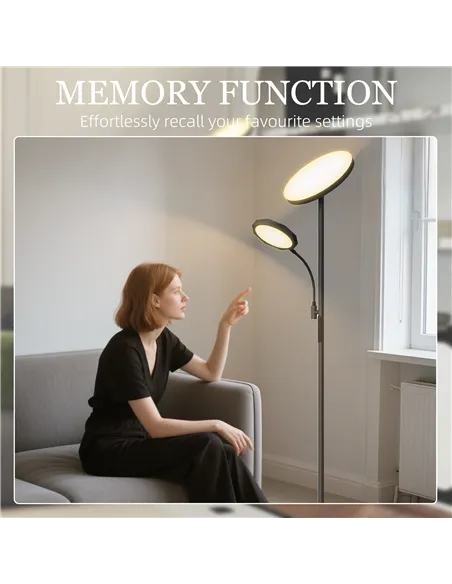 HOMCOM LED Floor Lamp for Living Room, Stepless Dimmable Standing Lamp, Mother and Child Uplighter with Reading Light, 4 Scene M