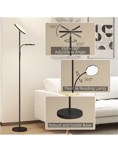 HOMCOM LED Floor Lamp for Living Room, Stepless Dimmable Standing Lamp, Mother and Child Uplighter with Reading Light, 4 Scene M