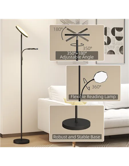 HOMCOM LED Floor Lamp for Living Room, Stepless Dimmable Standing Lamp, Mother and Child Uplighter with Reading Light, 4 Scene M