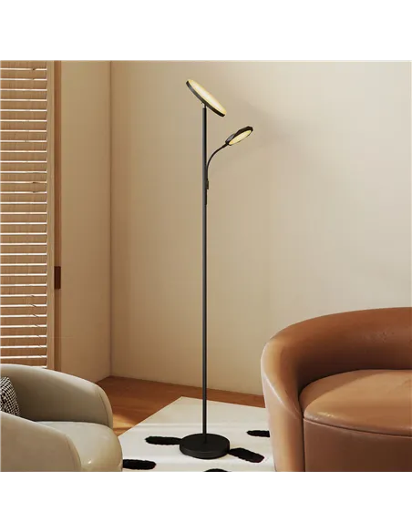 HOMCOM LED Floor Lamp for Living Room, Stepless Dimmable Standing Lamp, Mother and Child Uplighter with Reading Light, 4 Scene M
