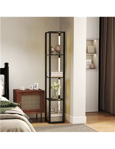 HOMCOM LED Floor Lamp with Shelves, Modern Dimmable Standing Lamp with 3 Brightness Levels and Foot Switch for Living Room, Bedr